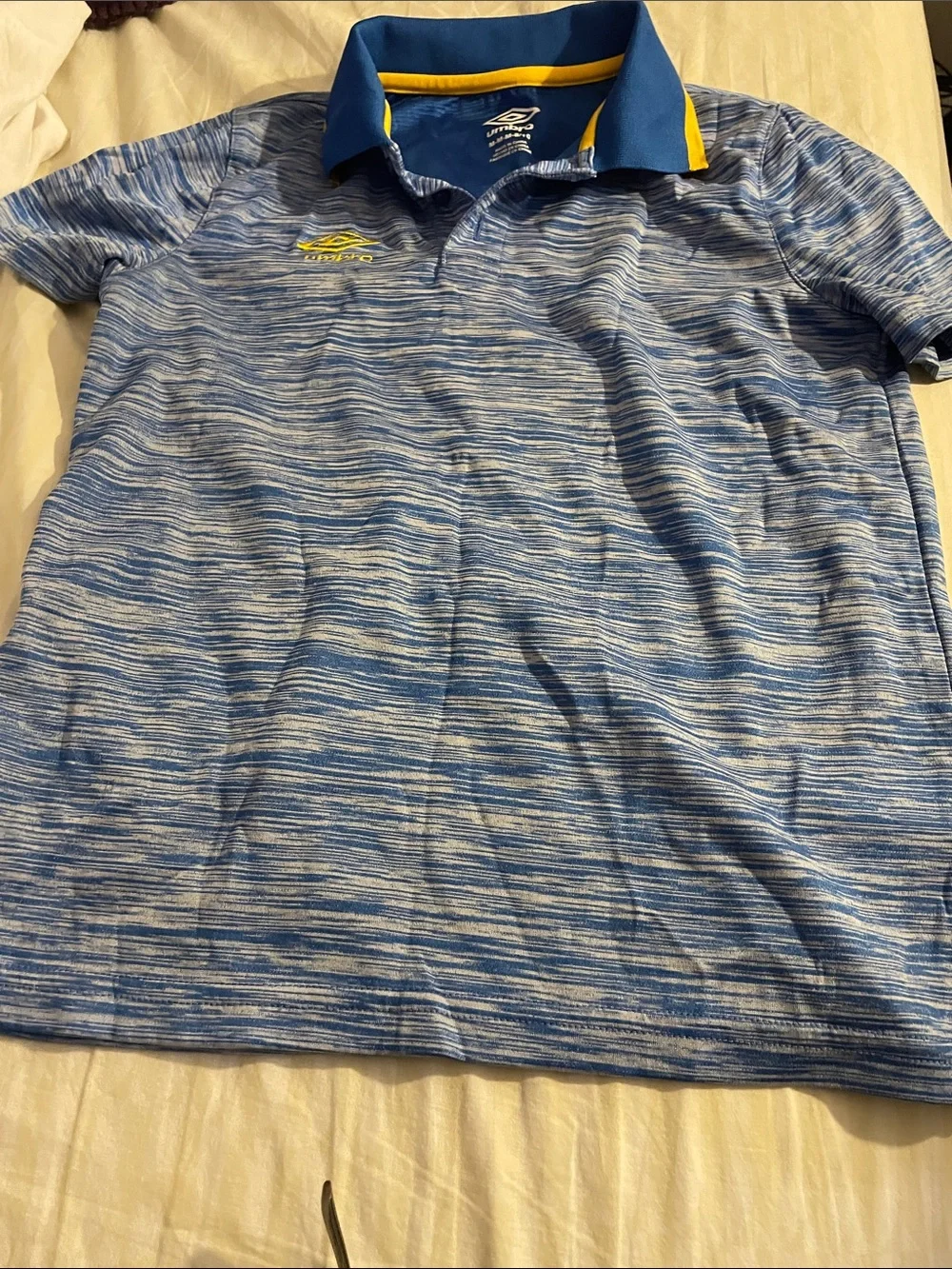 Umbro Blue Heather Polo with Navy and Yellow Trim